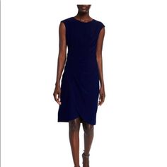 Neiman Marcus Navy Ruched Crepe Sleeveless Sheath Dress. Sz 6 Blue Sleeveless Ruched Fitted Dress, Sleeveless Blue Dress With Ruched Back, Sleeveless Blue Dresses With Ruched Back, Blue Sleeveless Dress With Ruched Back, Knee-length Ruched Sleeveless Dress For Work, Ruched Sheath Sleeveless Dress, Sleeveless Sheath Dress, Sheath Dress, Neiman Marcus