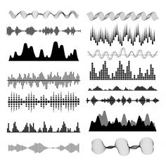 sound waves and equals are shown in black and white, each with different shapes