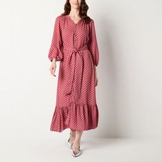 This Ryegrass midi dress for women offers an elevated take on the boho style that is perfect for gatherings. It is made from a woven dot-print fabric with 3/4 blouson sleeves, a v-neck and tie waist. Wear it with wedge heels.Features: Tie-WaistClosure Type: ElasticNeckline: V NeckSleeve Length: 3/4 SleeveSleeve Style: Raglan SleeveApparel Length: 52 Inches - FrontDress Length: Long LengthFiber Content: 100% PolyesterFabric Description: WovenLining Material: PolyesterCare: Machine WashCountry of Maxi Dresses Long Sleeve, Midi Dress For Women, Large Dress, Medium Dress, Pink Maxi Dress, Small Dress, Dresses Long Sleeve, Dress Pink, Dot Print