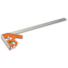 an orange and white caliper with a ruler on it's back side