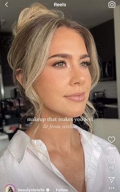 Bridal Makeup Blonde Hair Brown Eyes, Simple Bridal Makeup Green Eyes, Natural Wedding Makeup No Eyeliner, Wedding Makeup Blonde Green Eyes, Brown Eyes Blonde, Fair Skin Green Eyes Makeup, Neutral Glam Makeup Brown Eyes, Enhanced Natural Wedding Makeup, Blonde Hair Green Eyes Makeup