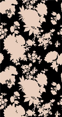 a black and white floral pattern with pink flowers