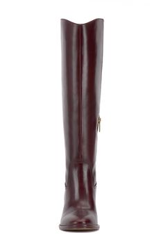 Smooth, polished leather forms the upper of this knee-high boot set atop a slightly curved block heel. 2 3/4" heel 15 1/4" shaft; 14 1/2" regular calf circumference 15 1/4" shaft; 16" wide calf circumference 15 1/4" shaft; 17" extra-wide calf circumference Leather upper/synthetic lining/rubber sole Imported Formal Leather Knee-length Boots, Brown Knee-high Boots With High Shaft For Formal, Brown Knee-high Boots With High Shaft For Formal Occasions, Brown High Shaft Knee-high Boots For Formal, Brown High Shaft Knee-high Boots For Formal Occasions, Burgundy Leather Knee-high Boots, Elegant Burgundy Knee-high Boots, Elegant Burgundy Boots With Leather Lining, Elegant Burgundy Boots For Workwear