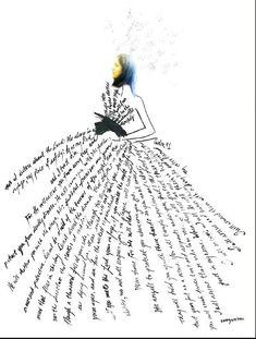 a drawing of a woman's dress with words written all over her body and neck