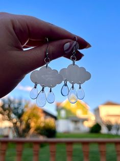 Raincloud Earrings! Lightweight and guaranteed to brighten your rainiest of days :) Cloud Earrings, Spring Showers, Spring Shower, Rain Cloud, Rain Clouds, Meteorology, Epoxy Resin, Jewelry Earrings Dangle, Dangle Earrings