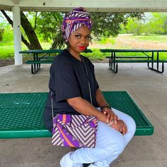 This Gorgeous Ankara Head Wrap And Clutch Matching Set Is Definitely A Statement Piece!! It Is Perfect For The Streets Anytime Or During Special Occasions Including Weddings, Graduations, Parties, Evening Events And Many More!! Head Wraps Are Made Not Pre-Tied And Measures Appropriate 70x22 Inches. Made In The Us With Great Quality Cotton/Poly Blend African Prints. Features Of Clutch Purse * Width- 10 Inches * Length - 7inches * Side Widths - 2 Inches * Detachable Silver Chain Handle * Handmade Trendy Purple Clutch Shoulder Bag, Purple Clutch Bag For Everyday Use, Purple Clutch Shoulder Bag For Travel, Purple Clutch For Travel, Purple Clutch Bag For Daily Use, Purple Rectangular Clutch For Travel, Purple Clutch With Removable Pouch For Daily Use, Purple Clutch For Gift, Trendy Purple Pouch Clutch