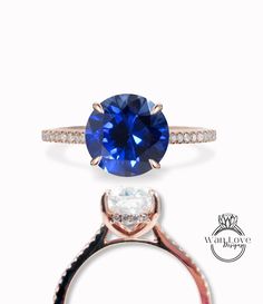 Blue Sapphire & Diamond prongs Basket Round Engagement Ring, Side Halo, Hidden, 3/4 Almost Eternity, Custom, Wedding, Anniversary This Ring will be created with your Center gem size of choice. Customize both the center gem size & accent gems to create your own unique look. The ultimate accessory for any Big Day or everyday wear!! Makes the perfect gift for that special someone in your life. Sure to be treasured for a lifetime! Looking for something in particular/custom? Please ask for details & Timeless Blue Jewelry With Prong Setting, Gia Certified Rose Gold Round Jewelry, Lab-created Sapphire Jewelry In Prong Setting, Timeless Blue Diamond Ring With Prong Setting, Round Moissanite Sapphire Promise Ring, Sapphire Diamond Ring With Prong Setting, Blue Diamond Ring With Prong Setting, Round Cut, Blue Diamond Ring With Prong Setting, Brilliant Cut Sapphire Promise Jewelry