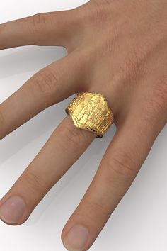 "Oltremare Gioielli Ancient style solid gold ring, 18k gold band, 14k gold roman ring. Italian fine jewelry made in Italy, sculpture ring, large gold ring Relief ring in 18k or 14k solid gold A beautifully well-crafted solid gold ring with a combination of sandblasted and polished finishes. Solid gold band ring \"Gladiators frame\" The ring features sculptures of gladiators in ancient Rome ★Additional Custom Duties fully included in the price★ ❥ Details Band measurements: approx. 19 mm wide on t Italy Sculpture, Large Gold Ring, Roman Gladiators, Rome Style, Roman Ring, Solid Gold Band, Gold Band Ring, Solid Gold Rings, Men's Ring