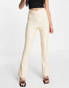 Pants by Vesper Waist-down dressing Regular rise Dipped waist Flared slim fit Cream Stretch Straight Leg Pants, Chic Beige Elastane Pants, Trendy Stretch Cream Pants, Trendy Cream Stretch Pants, Beige Fitted Flare Pants, Fitted Flare Beige Pants, Cream High Waist Stretch Pants, High Waist Stretch Cream Pants, Cream Color High Waist Stretch Pants