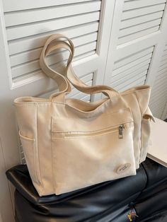 BirdinBag - Spacious and Stylish Womens Tote Bag with Neutral Design Casual Cream Softback Shoulder Bag, Casual Canvas Bag With Zipper Pocket For Errands, Casual Cream Satchel With Zipper Closure, College Tote Bag, Diy Makeup Bag, Beige Tote Bag, Beige Tote, Ladies Bag, Oversized Bag