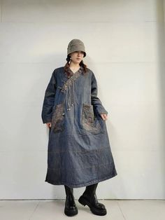 Plus Size Winter Dress - Embrace Winter in Retro Denim Style – Thebesttailor Plus Size Winter Dress, Long Coat Dress, Plus Size Winter Dresses, Plus Size Coat, Plus Size Winter, Dress Denim, Cotton Clothes, Plus Size Coats, Winter Dress