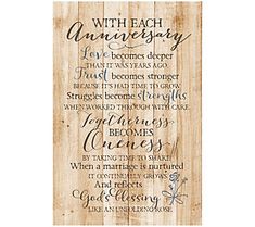 a wooden sign that says with each anniversary