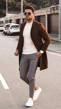 Brown Coat Outfit, New York Luxury, Best Casual Shirts, Blue Tuxedo, Mens Fashion Coat, Men's Trench Coat, Classy Outfits Men