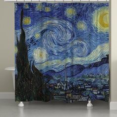 the starry night shower curtain is shown