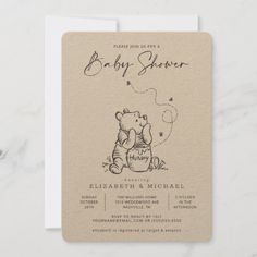 a baby shower card with a teddy bear holding a balloon in it's mouth