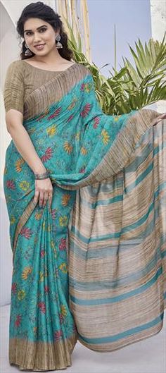 Blue color Saree in Chiffon fabric with Floral, Printed work Festive Printed Blue Saree, Festive Blue Printed Saree, Blue Georgette Saree For Summer, Blue Color Saree, Party Wear Saree, Wear Saree, Party Wear Sarees, Blouse Length, Casual Party