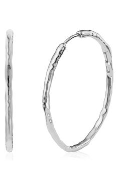 These organically shaped, high-polished hoops are beautiful worn solo, but also can be accessorized with Monica Vinader pendant charms, sold separately. Hidden-post closure Hinge allows the addition of charms, sold separately Sterling silver or sterling silver with 18k-gold vermeil Imported Exclusive US retailer Hoop Metal Jewelry With Polished Finish, Shiny Metal Hoop Jewelry, Polished Metal Hoop Jewelry, Metal Hoop Earrings With Shiny Finish, Hammered Hoop Jewelry, Elegant Small Hoop Hammered Earrings, Elegant Small Hammered Hoop Earrings, Modern Small Hoop Jewelry With Sterling Silver Clasp, Small Hoop Metal Jewelry With Shiny Finish