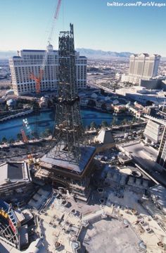 an aerial view of the las vegas strip and surrounding buildings, including the eiffel tower