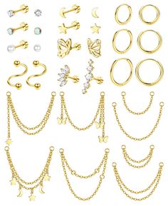 PRICES MAY VARY. ✨VARIOUS STYLES✨Comes with 16Pcs Cartilage Stud Earrings and 6Pcs Small Huggie Hoop Earring and 8Pcs Chain Dangle Piercing. Chain Dangle Design and Various Kinds of Cartilage Piercing Jewelry Provide Different Collocation, Satisfy Your Changeful Demands, Just Enjoy the Fun of DIY. ✨HYPOALLERGENIC MATERIAL✨Made of High-Quality Stainless Steel, Nickel/Lead Free, Hypoallergenic Flat Back Earrings for Sensitive Ears. Can Be Used As Cartilage Piercing Jewelry, Helix Piercing Jewelry, Tragus Piercing Jewelry, Cartilage Earrings Stud, Helix Piercing Jewelry, Tragus Stud, Cartilage Stud, Flat Back Earrings, Conch Piercing, Body Piercings, Tragus Piercings