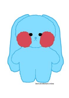 a blue teddy bear with two red eyes