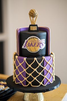 Show Your Lakers Pride with This Epic Cake Lakers Theme Birthday Party, Basketball Cake Topper Printable Lakers, La Lakers Birthday Party Decor, Lakers Themed Cake, Lakers Birthday Party