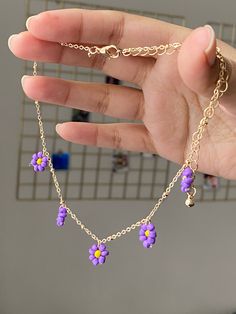 Length goes from 31cm to 41cm. Versatile and can be adjusted to be worn as a choker or a bib necklace. Adjustable Beaded Necklace With Flower Pendant, Trendy Adjustable Flower Necklace, Adjustable Beaded Necklaces With Flower Charm, Adjustable Beaded Necklace With Flower Charm, Trendy Adjustable Necklace With Flower Charm, Gemstone Choker Necklace, Stackable Necklaces, Gemstone Choker, Purple Beaded