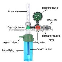 an image of a pressure gauge with instructions on how to use the valve and flow meter