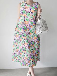 Simple Sleeveless Dress, Women Dress Casual, Loose Long Dress, Cheap Summer Dresses, Printed Fashion, Fashion Office, Cotton Linen Dresses, Style Maxi Dress, Yellow Fashion