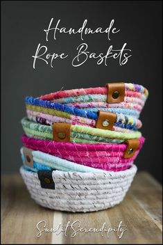 the handmade rope baskets are stacked on top of each other