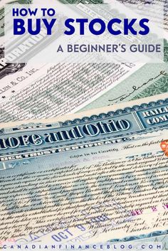 stacks of money with the title how to buy stocks a beginner's guide