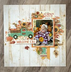 a scrapbook page with an image of a baby and pumpkins