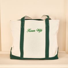 welcome to our shop. Our shop handcrafts a variety of custom gifts. If you are still worried about preparing for the party, welcome to our store to choose, maybe you will get unexpected surprises:) Tote bag size: Top width 14.1in / 36cm Bottom width: 13.4in / 34cm Height: 11.4in / 29cm Thickness: 5.5in/14cm Handle height: 9.8in / 25cm Weight: 570g Material: Canvas Color: red, black, khaki, green Customized craftsmanship: embroidery Opening method: zipper *The text and color cannot be changed aft Customizable Green Travel Bags, Customizable Green Bags For Personalized Gifts, Personalized Green Bags For Daily Use, Personalized Green Travel Bag, Rectangular Canvas Bag With Embroidered Logo, Green Bag With Embroidered Logo For Everyday Use, Everyday Rectangular Bags With Embroidered Logo, Customizable Green Bags For Daily Use, Rectangular Cotton Shoulder Bag With Embroidered Logo