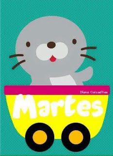 a cartoon character is riding in a cart with the word martes on it's side