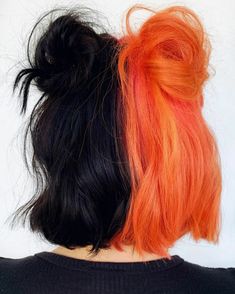 Orange And Black Hair, Cheveux Oranges, Half And Half Hair, Split Dye, Cute Hair Colors