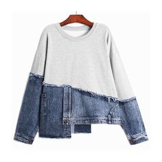 Trendy Washed Sweatshirt For Spring, Denim Blue Long Sleeve Top For Winter, Trendy Long Sleeve Washed Top, Denim Blue Crew Neck Top For Spring, Trendy Washed Tops For Winter, Trendy Denim Blue Crew Neck Top, Casual Denim Blue Winter Top, Casual Denim Blue Top For Winter, Winter Denim Blue Denim Tops