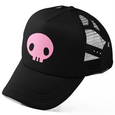 New Hat Lightweight And Comfortable Poly-Foam Trucker Cap With Mesh Back Curved Bill Visor For Optimal Shading Adjustable Strap Unisex One Size Fits Head Circumferences Ranged About 51-60cm Color: Black With Pink Skull Design Tags # Hello Kitty My Melody Character Theme Devil Rabbit Imp Spring Summer Fall Hot Weather Mens Womens Teens Juniors Casual Cute Graphic Punk Rock Goth Costume Cosplay Comic Con Convention Outfit Urban Hot Topic Cartoon Anime Expo Kawaii Scene Aesthetic Emo Egirl Kurumi N Scene Aesthetic Emo, Hello Kitty Outfit Aesthetic, Kawaii Scene, Scene Clothes, Pink Emo, Convention Outfits, Basic Accessories, Goth Costume, Aesthetic Emo