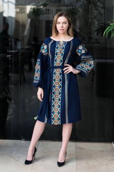 Embroidered Dark Blue Dress for Women. Vyshyvanka. Embroidered Boho Dress. Embroidered Dress Below-the-knee. Bohemian Dress. ------------------------------------------ ✓ Why are our embroidery clothes  the best? : - They are made of natural materials linen or homespun. - We can make an embroidered clothes by your measurements. - We can change colour of fabric and embroidery. - We can make embroidery by your design. ------------------------------------------ ✓ PERSONALIZATION: - We can customize Traditional Blue Dress With Geometric Embroidery, Blue Bohemian Dress With Geometric Embroidery, Blue Folk Style Long Sleeve Embroidered Dress, Blue Dress For Women, Blue Folk Embroidered Dress With Intricate Embroidery, Blue Folk Embroidered Spring Dress, Embroidered Boho Dress, Blue Dresses For Women, Embroidery Clothes