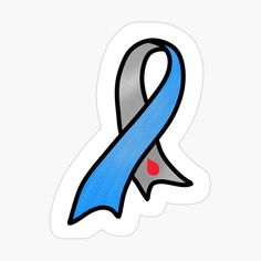 a blue and silver ribbon sticker on a white background