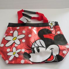 Minnie Mouse Tote Shopping Bag Red Glitter Purse Daisies Nwt Disney Store Brand: Disney Store Size: Medium Height: 11.5" Width: 16" Depth Inside: 10" Inside Pockets: None Outside Pockets: None Strap Drop: 7" Color: Red Sparkle Season: Any Other Details: This Is Great For A Disney Vacation To Take Along For Your Souvenirs, Sweaters, Snacks, Etc. Red Minnie Mouse Bag For Disney Fan Events, Cute Red Minnie Mouse Bag, Red Minnie Mouse Bag For Daily Use, Disney Minnie Mouse Red Bags, Red Minnie Mouse Bags, Carpet Bag Purse, Disney Tote Bags, Glitter Purse, Disney World Christmas