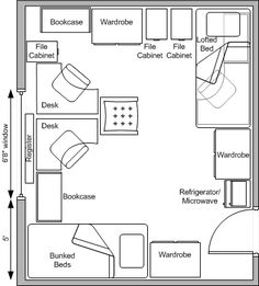 the floor plan for a bedroom and living room with two separate areas, including an office area