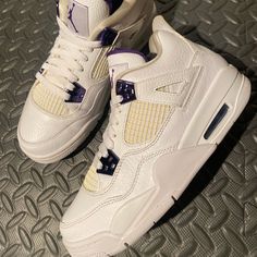 New Condition, Only Tried On Look Amazing In Hand Purple Metallic Colorway Size 6y / 7.5 Womens No Box Air Jordan 4 Low-top White Sole Synthetic, Sporty Air Jordan 4 Leather With Perforations, Sporty Leather Air Jordan 4 With Perforations, White Air Jordan 4 Low-top With Abzorb Midsole, White Air Jordan 4 With Boost Midsole, Air Jordan 4 With Boost Midsole And White Sole, Air Jordan 4 Leather Lace-up Sneakers, Air Jordan 4 Leather Lace-up Shoes, Sporty White Air Jordan 4 With Abzorb Midsole