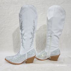 Yours Forever Soft Vegan Leather Multi Size Iridescent (Multi Color Sparkle)Rhinestones Gorgeous! Western Cut Heels ( Approx. 2.75") Knee High Shaft With Half Inner Zipper For Easy On/Off Brand New In Box Composite Sole With Faux Wood Look Heels White Rhinestone Boots, White Embellished Boots With Pointed Toe, White Embellished Spring Boots, White Embellished Boots With Round Toe, Elegant Embellished White Boots, Summer Boots With Rhinestones And Round Toe, White Rhinestone Boots With Round Toe, White Rhinestone Boots For Spring, White Synthetic Party Boots