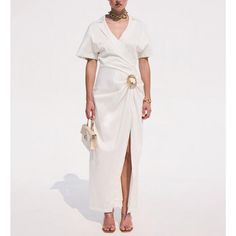 Reposhing This Item I Purchased From @Ssm90. Beautiful And New With Tags, It Just Wasn’t For Me. Questions? Leave A Comment Below! Elegant Off White Maxi Dress For Day Out, Elegant Off White Short Sleeve Maxi Dress, Wrap Shirt Dress, Wrap Shirt, White Midi, Cult Gaia, White Color, Colorful Dresses, White Dress