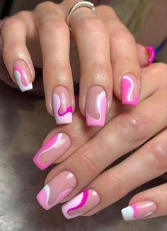 Pink Blue Nails, Sunset Nails, Unghie Sfumate, Pink Gel, White Nail, Trendy Nail Art, Summer Acrylic Nails, Easter Nails, Nails Desing