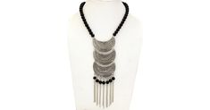 Three Crescents Silver Black Modern Necklace in Jewelry - Classic tribal necklace design is given a modern look with clean black beads around the neck. Features: Handmade,Sale|22.49|. Black Metal Crescent Necklace, Black Crescent Metal Necklace, Black Metal Necklaces With Silver Beads, Black Metal Necklace With Silver Beads, Black Necklace With Silver Beads, Metal Necklaces With Black Beads For Festival, Festival Metal Necklace With Black Beads, Black Metal Long Beaded Necklace, Black Long Metal Beaded Necklace