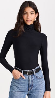 Commando Butter Turtleneck Bodysuit | Shopbop Turtle Neck Bodysuit Outfit, Bodysuit Outfit Women, Top Poses, Turtle Neck Bodysuit, Barista Outfits, High Fashion Poses, Bodysuit Outfit, Turtleneck Bodysuit, Lighten Dark Spots