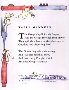 a page from the book table manners with an illustration of two people on a fork