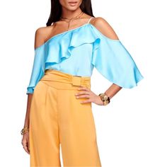 Brand New With Tags Ramy Brooks Scarlett One Shoulder Ruffle Pullover Top - Size: Xs - Color: Sky Blue - Asymmetrical Neckline - Ruffled Trim - One Shoulder Design - Adjustable Strap - 100% Polyester - Dry Clean New To Poshmark? Sign Up Now & Use My Code Fashioncrazy60 For $10 Off Your First Purchase!! Smoke Free & Pet Free Home Reasonable Offers Accepted Bundle For Additional Discounts Please Ask All Questions Prior To Purchase Bids Are Binding No Cancellations Luxury Designer Holidays Gift Chr Halter Blouse, Navy Blouse, Ramy Brook, Pleated Blouse, Cold Shoulder Blouse, Bell Sleeve Blouse, Wrap Blouse, Peasant Blouse, Sheer Blouse