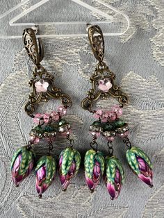 Iron and Rose Buds Earrings - Etsy Spring Jewelry With Dangling Beads, Bohemian Jewelry With Dangling Beads For Spring, Bohemian Spring Jewelry With Dangling Beads, Spring Dangle Jewelry With Dangling Beads, Bohemian Dangle Earrings For Spring, Spring Bohemian Dangle Earrings, Vintage Dangle Earrings For Spring, Bohemian Pink Crystal Earrings For Pierced Ears, Pink Bohemian Crystal Earrings For Pierced Ears