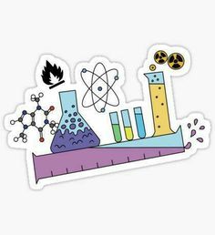 the science sticker is shown with beaks and flasks